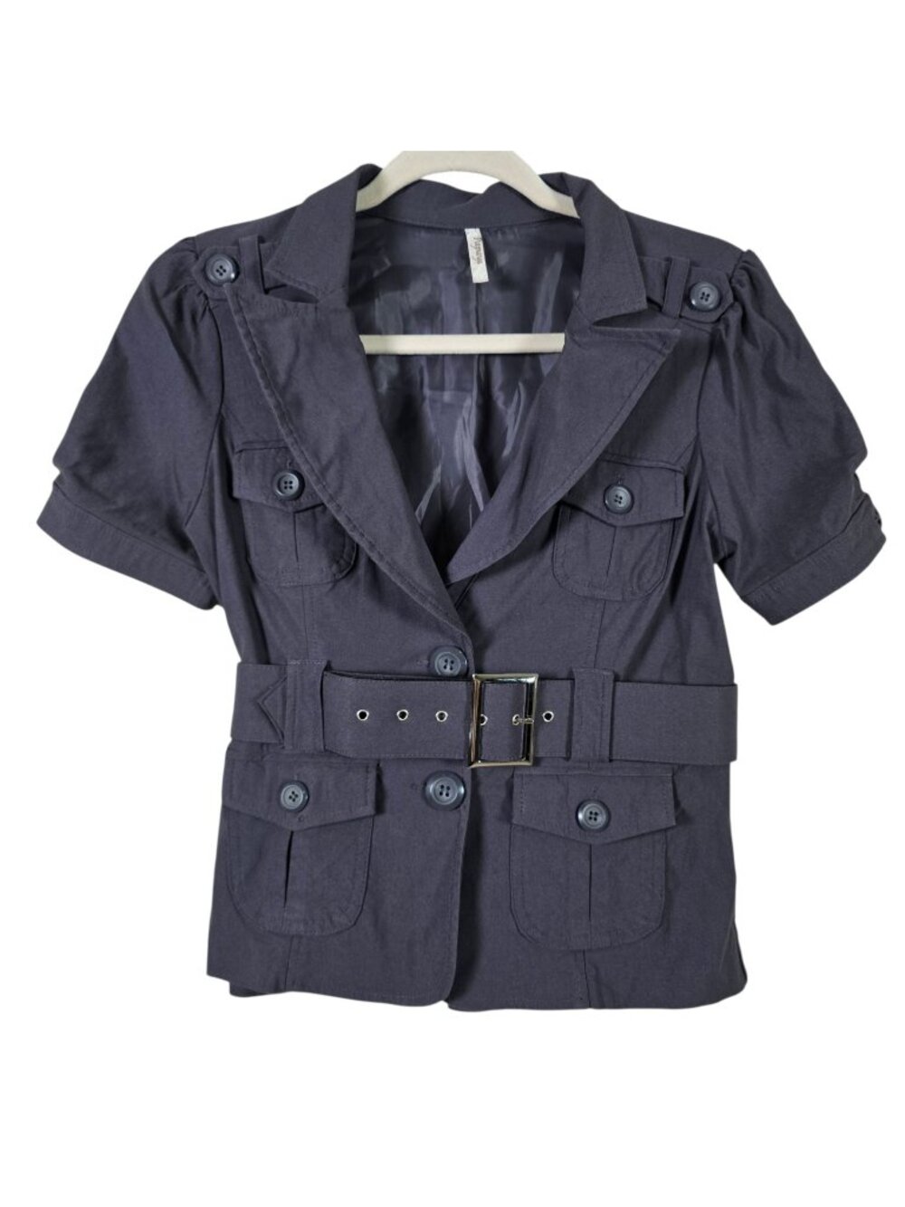 Y2K Papaya Womens Utility Military Safari Belted Short Sleeve Blazer Jacket Med